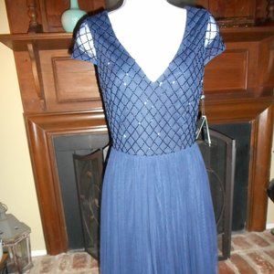 NWT Adrianna Papell navy beaded gown,4